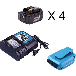 4x BL1860 Batterij / accu, compatibel met makita en drillpro, 18V 6Ah + ADP05 adapter + DC18RC oplader