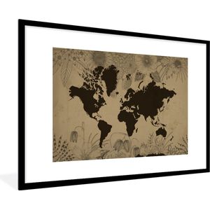 Fotolijst incl. Poster - Wereldkaart - Vintage - Zwart - 120x80 cm - Posterlijst