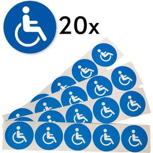 Rolstoel toegangelijk sticker set - 20 Ronde blauwe stickers met rolstoel - 50MM