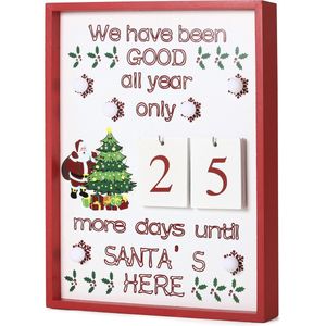 BRUBAKER Adventskalender - Countdown wandbord met kalenderbladen - Hout - Wit - met 6 LED-lampjes - 28 x 4 x 35,5 cm