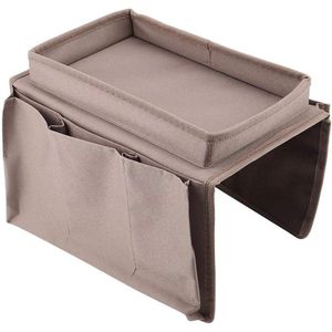 Sofa armsteun organisator - Opbergtas voor bank - Armleuning Caddy - Lade voor snack, tijdschriften en TV-afstandsbediening (Bruin)