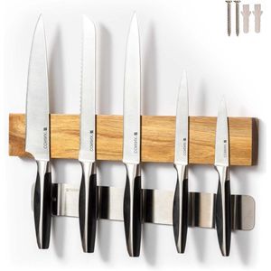 Messenhanger voor Wand - Acacia Hout - Magnetisch - voor 6 tot 9 Keukenmessen