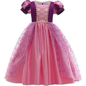 Prinses - Jurk - Prinsessenjurk - Verkleedkleding - Feestjurk - Sprookjesjurk - Paars - Maat 122/128 (6/7 jaar)