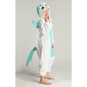 KIMU Onesie Turquoise Pegasus Pakje - Maat 110-116 - Pegasuspak Kostuum Wit Groen Unicorn Pak - Peuter Jumpsuit Huispak Pyjama Meisje Festival