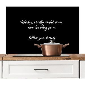 Spatscherm keuken 100x65 cm - Kookplaat achterwand Quotes - Yesterday I really wanted pizza - Spreuken - Pizza lover - Fastfood - Muurbeschermer - Spatwand fornuis - Hoogwaardig aluminium