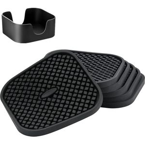 Siliconen onderzetters set van 6 - absorberende bekeronderzetters - 6 stuks - zwart - siliconen - 10 cm
