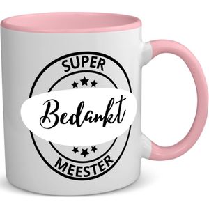Akyol - super bedankt meester koffiemok - theemok - roze - Meester - een meester - school - verjaardagscadeau - afscheidscadeau - kado - gift - 350 ML inhoud