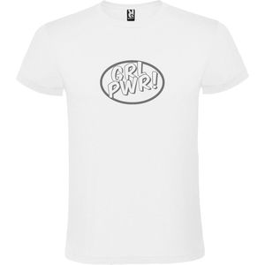 Wit t-shirt met 'Girl Power / GRL PWR' print Zilver Maat XXL