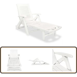 vidaXL Ligstoel - Kunststof - Wit - Inklapbaar - Weerbestendig Ligstoel - Lounge Chair - Buitenmeubel - Tuinmeubel - Tuinaccessoires