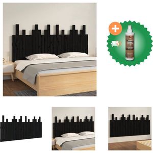 vidaXL Hoofdbord wandmontage 166x3x80 cm massief grenenhout zwart - Bedonderdeel - Inclusief Houtreiniger en verfrisser