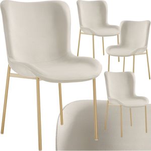 tectake® Gestoffeerde stoel - Eetkamerstoel - Fluweellook - Ergonomische vorm - Hoge rugleuning - Draagkracht 120 kg - Diverse kleuren - Set van 4 - Beige/goud