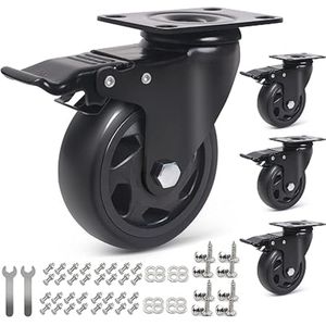 Zwaarlast Zwenkwielen / Trolley Wielen voor Meubels - Rubberen Zware Wielen - Heavy Duty Castors /Transportwielen 600k