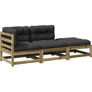 vidaXL - 3-delige - Loungeset - met - kussens - geïmpregneerd - grenenhout