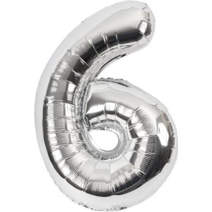Festivz Zilvere Cijfer Ballon 6 - Zilver – 81 CM - Decoratie – Feestversiering – Silver - Verjaardag - Bruiloft - Feest