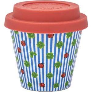 Quy Cup - 90ml Ecologische Reis Beker - Espressobeker “Lucky” met Rode Siliconen deksel