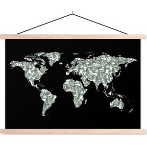 Schoolplaat - Textielposter - Wereldkaart - Bladeren - Natuur - 90x60 cm - Textiel poster