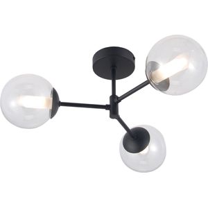 Brilliant Gitse plafondlamp 3-vlammig mat zwart metaal/glas 3x QT14, G9, 20 W, geschikt voor halogeenpin (niet inbegrepen)