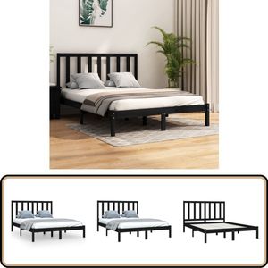 vidaXL Bedframe - Massief Grenenhout - Zwart - 140x190 cm Houten Bedframe - Massief Grenenhout - Zwarte Bedframe - Enkelpersoons Bed - Tweepersoons Bed