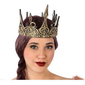 Atosa Carnaval verkleed koninginnnen kroon - oud goud kleur - plastic - dames - middeleeuwen
