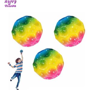 Happy Trendz® 3 Stuks Bounce Nasa Moon Ball (blauw, geel, roze) - met verlichting - led - Stuiter bal extreem krachtig - Bouncing Ball - Rainbow stuiter bal - set van 3 - Nieuw 2024- Fidget TOY SET VAN 3 - DumpBin bal