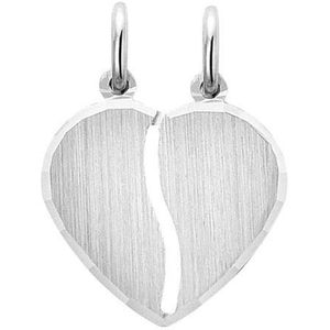 Vriendschapshartje® Breekhartje mat gediamanteerd zilver - hart hanger - gepersonaliseerd breekhart - inclusief graveren