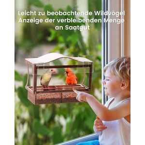 Raamvogelvoederdispenser, duurzaam metalen vogelvoederstation, vogelhuis, vensterruit met sterke zuignappen, 4 superkleeffolie, groot outdoor voederhuis voor vogels, vogelhuis, balkon