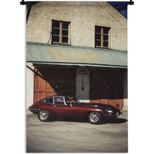 Wandkleed Vintage Auto's  - Rode vintage Jaguar E-type 42 Wandkleed katoen 90x135 cm - Wandtapijt met foto