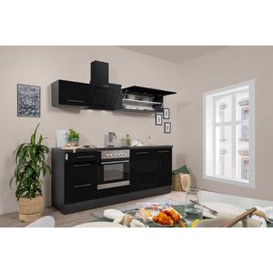 Goedkope keuken 210  cm - complete keuken met apparatuur Amanda  - Eiken grijs/Zwart - soft close - keramische kookplaat  - afzuigkap - oven  - spoelbak