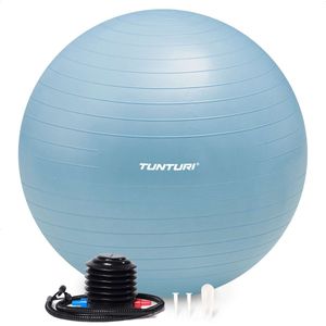 Tunturi Anti Burst Fitness bal met Pomp - Yoga bal 65 cm - Pilates bal - Zwangerschapsbal – 220 kg gebruikersgewicht - Incl Trainingsapp – Lichtblauw