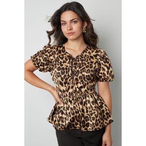 Peplum blouse panter - schootje - strikjes - nieuwe collectie - lente/zomer - dames - bruin - maat L