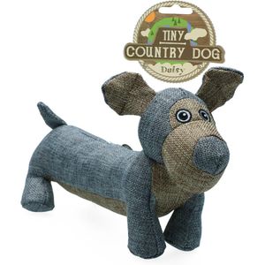 Country Dog Tiny Daisy – 30 x 15 cm - Honden speelgoed – Honden speeltje met piepgeluid – Honden knuffel gemaakt van hoogwaardige materialen – Dubbel gestikt – Extra lagen – Met krakende vulling - Voor trek spelletjes of apporteren – Grijs