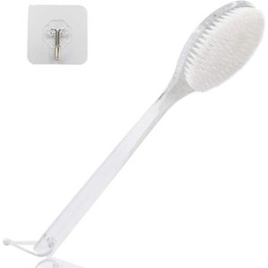 Body Brush Droog borstelen - Terug Scrubber met gebogen Plastic Lange Handvat - Bad Douche Borstel - Droge Huid Exfoliërende Cellulite Borstel - voor Mannen en Vrouwen - Transparant Handvat