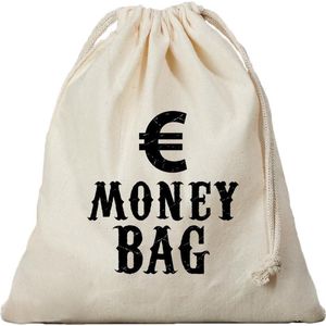Canvas geldzak Moneybag met euro teken wit - 25 x 30 cm - Cowboy/Wilde Westen boef/dief verkleedaccessoires
