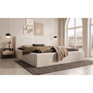 Meubella - Tweepersoonsbed Aria - Beige ribstof - 160x200 cm