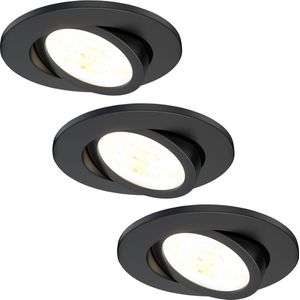 Ledvion Set van 3 LED Inbouwspot, Zwart, 7W, IP65, CCT, COB, Ø90mm, Dimbaar, Badkamer Inbouwspot, Plafond Inbouwspot, Dimbare LED Lamp, 5 Jaar Garantie