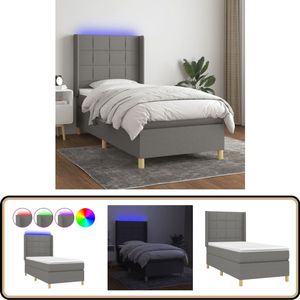vidaXL Boxspring met LED donkergrijs 90x200 cm Boxspring - Led Lamp - Boxspring Grijs - Boxspring Met Led - Elektrisch Verstelbare Boxspring