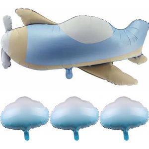 4-delige folie ballonnen set vliegtuig met wolken - folie - ballon - vliegtuig - wolk - cloud - babyshower - babykamer