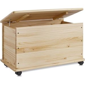 Dekenkist – Opbergkist Binnen – Zitbank Met Opbergsysteem – Houten Kist Met Deksel – Speelgoedkist Voor Kinderen – Voor Slaapkamer & Woonkamer – Op Wieltjes – Hout - Bruin