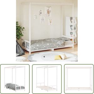 The Living Store Kinderbedframe 80x200 cm massief grenenhout wit - Kinderbed - Houten Bed - Kids Bed - Peuterbed - Hemelbed