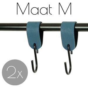 2x Leren S-haak hangers - Handles and more® | PETROL - maat M  (Leren S-haken - S haken - handdoekkaakje - kapstokhaak - ophanghaken)