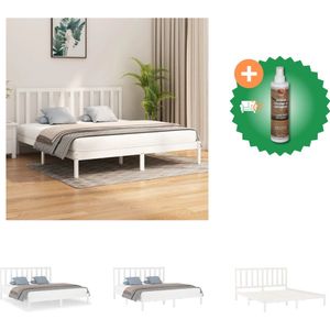 vidaXL Bedframe massief hout wit 200x200 cm - Bed - Inclusief Houtreiniger en verfrisser