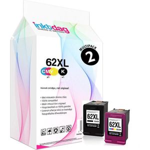 Inktdag inkcartridge  voor de HP 62 xl inktcartridges zwart (C2P05AE) + kleur (C2P07AE), hp 62xl inktcartridges dualpack voor HP OfficeJet 200 5740 5742 ENVY 5540 5544 5545 5547 5548 5640 5642 5644 5646 5660 7640