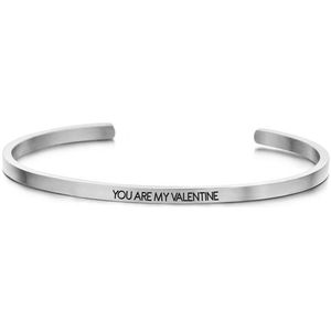 Key Moments 8KM-B00448 - Stalen open bangle met tekst - you are my valentine - zirkonia - one-size - zilverkleurig