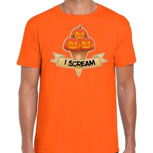 Bellatio Decorations Halloween verkleed t-shirt heren - pompoen - oranje - themafeest outfit -I scream L