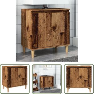 The Living Store Wastafelkast 58x33x60 cm bewerkt hout oud houtkleurig - Wastafelkast - Badkamerkast - Opslagoplossing - Badkamerinrichting - Vintage Design