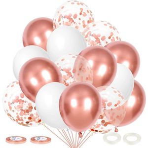 60 stuks Rose Goud Helium Ballonnen met Lint – Verjaardag Versiering - Decoratie voor jubileum - Verjaardagversiering - Feestartikelen - Trouwfeest - Geslaagd versiering - Vrijgezellenfeest - Geschikt voor Helium en Lucht