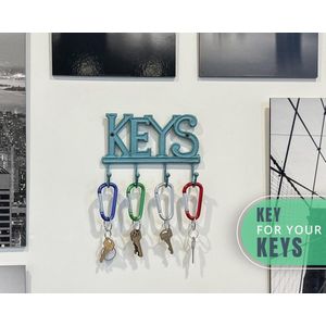 Sleutelhouder ""Keys"" - Aan de wand gemonteerde Westerse Sleutelhouder | 4 Sleutelhangers |Decoratief Gietijzeren Sleutelrek| met Schroeven en Ankers - 6x8"" Rustiek Blauw