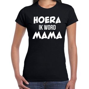 Hoera ik word mama - t-shirt zwart voor dames - Cadeau aanstaande moeder/ zwanger/ mama to be XS