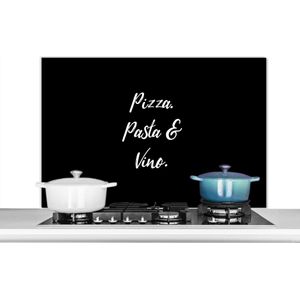 Spatscherm keuken 100x65 cm - Kookplaat achterwand Spreuken - Quotes - Pizza. Pasta & Vino. - Pizza lover - Eten - Muurbeschermer - Spatwand fornuis - Hoogwaardig aluminium