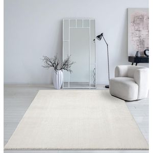 Mia's Carpets Taos, afwasbaar tapijt crème, 240 x 340 cm, zacht woonkamertapijt met antislip onderkant